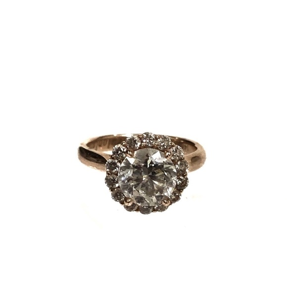 2.46 Carat Earth Mined Round Diamond SI2 VS2 14k Rose Gold Halo Engagement Ring